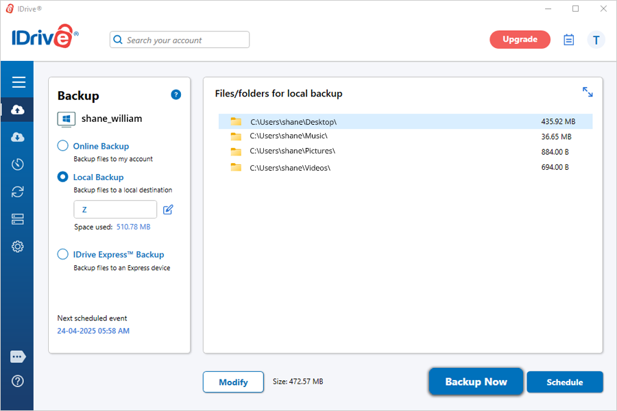 Backup Now Data Mapped